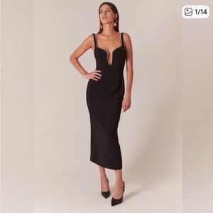 NEW Bardot Brooklyn Diamonte Midi Dress In Black Anthropologie NWT